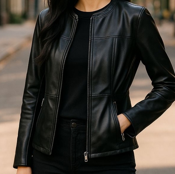 Zara Jackets & Blazers - ✨Zara Faux Leather Black Zip Up Jacket Size Small